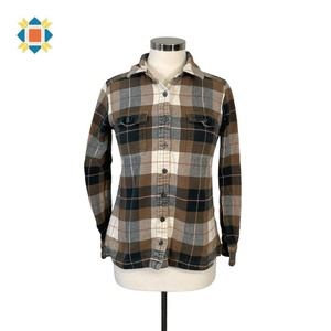 Patagonia Women's 4 Tan Brown Plaid Fjord Flannel Button Down Shirt
